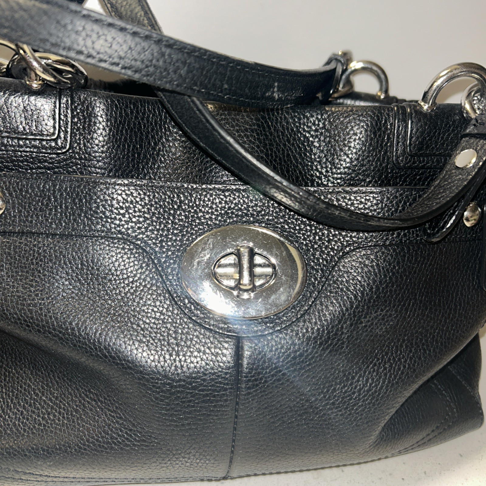 Coach F16531 Penelope Black Pebbled Leather Silver Detail Satchel Handbag