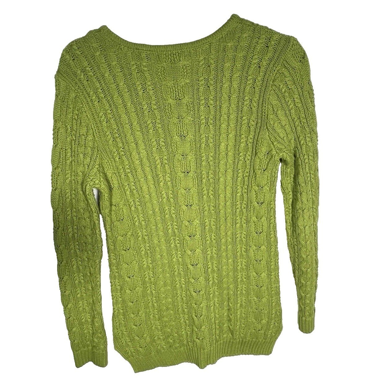 Jeanne Pierre Cable Knit Tunic Sweater Lace Up Green Womens Size Small S Pockets