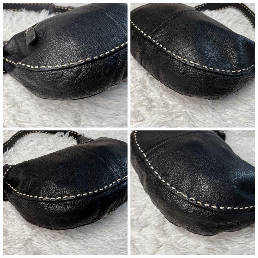 TOD’S Black Leather Half Moon Shoulder Bag White Stitching Y2K Pebbled Logo Auth