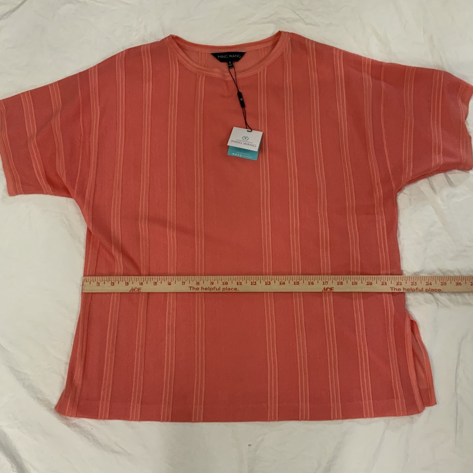 Ming Wang Dolman Sleeve Knit Tunic Top Sz S Orange Burst Tonal Stripes $175 NWT