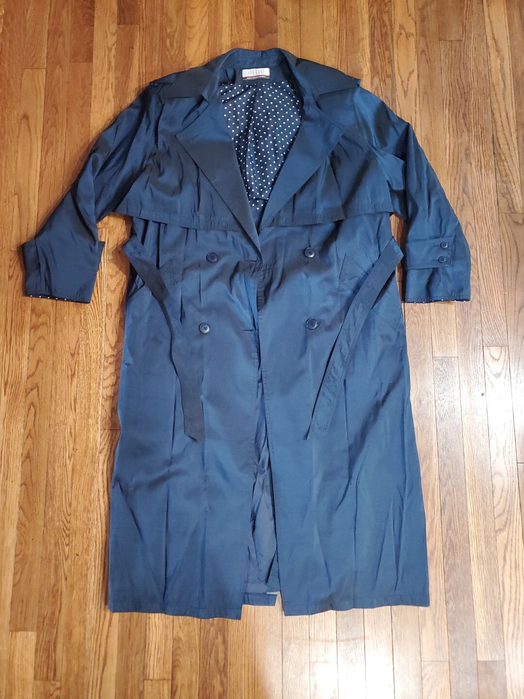 FORRANI Trench Rain Coat Lined Shimmering Blue Size 12 Jacket Belted