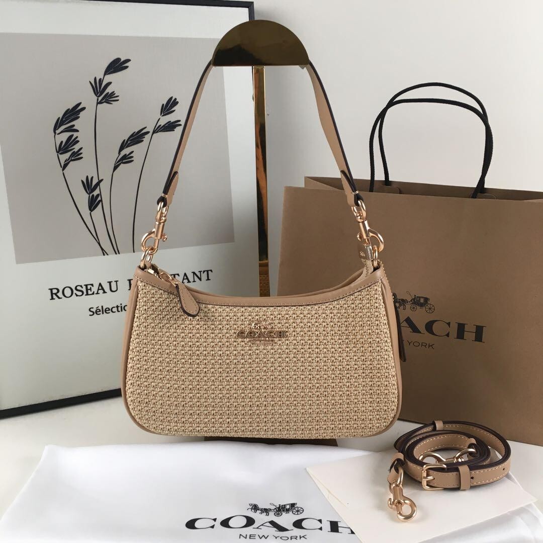 CR350 Teri Shoulder Bag Crossbody Straw Leather Latte Outlet