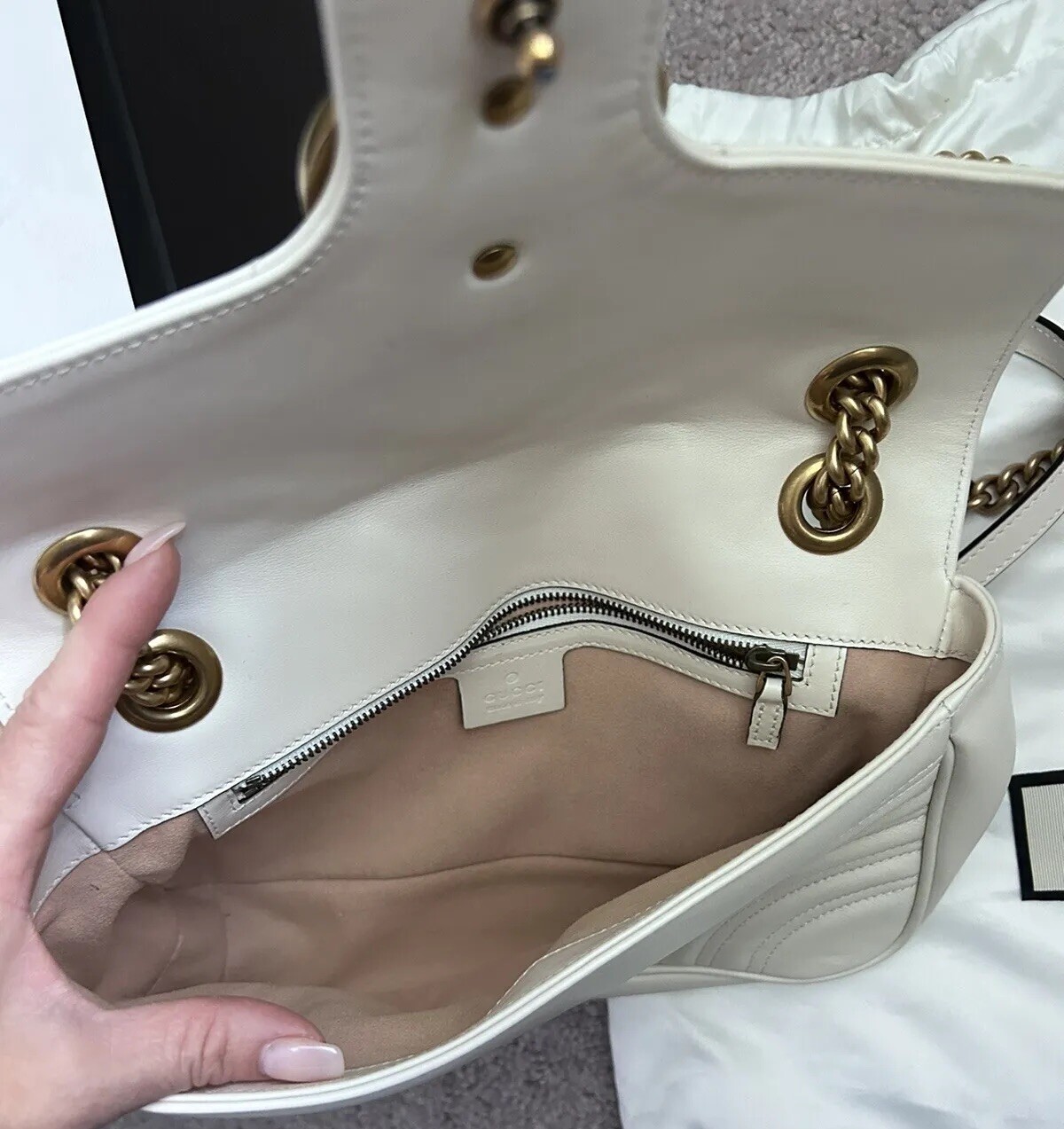 Authentic Gucci GG Marmont Small Shoulder Bag White Matelassé Leather worn twice