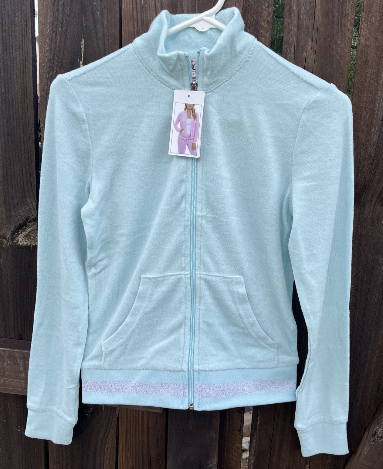 Juicy Couture Velour Tracksuit Jacket Light Blue Glow Women’s Size Large