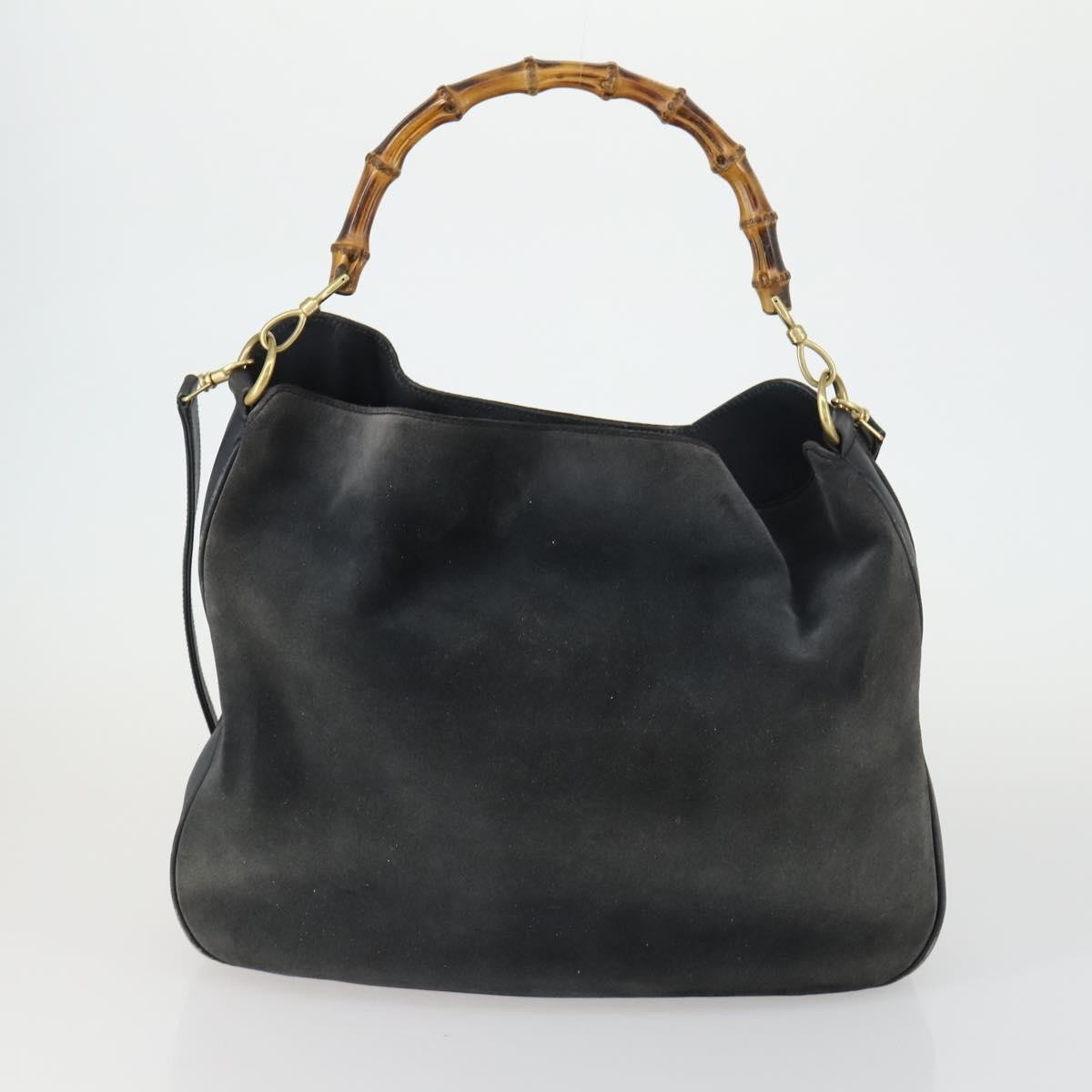 GUCCI Bamboo Shoulder Bag Suede Leather 2 Set Beige Navy Auth 151614