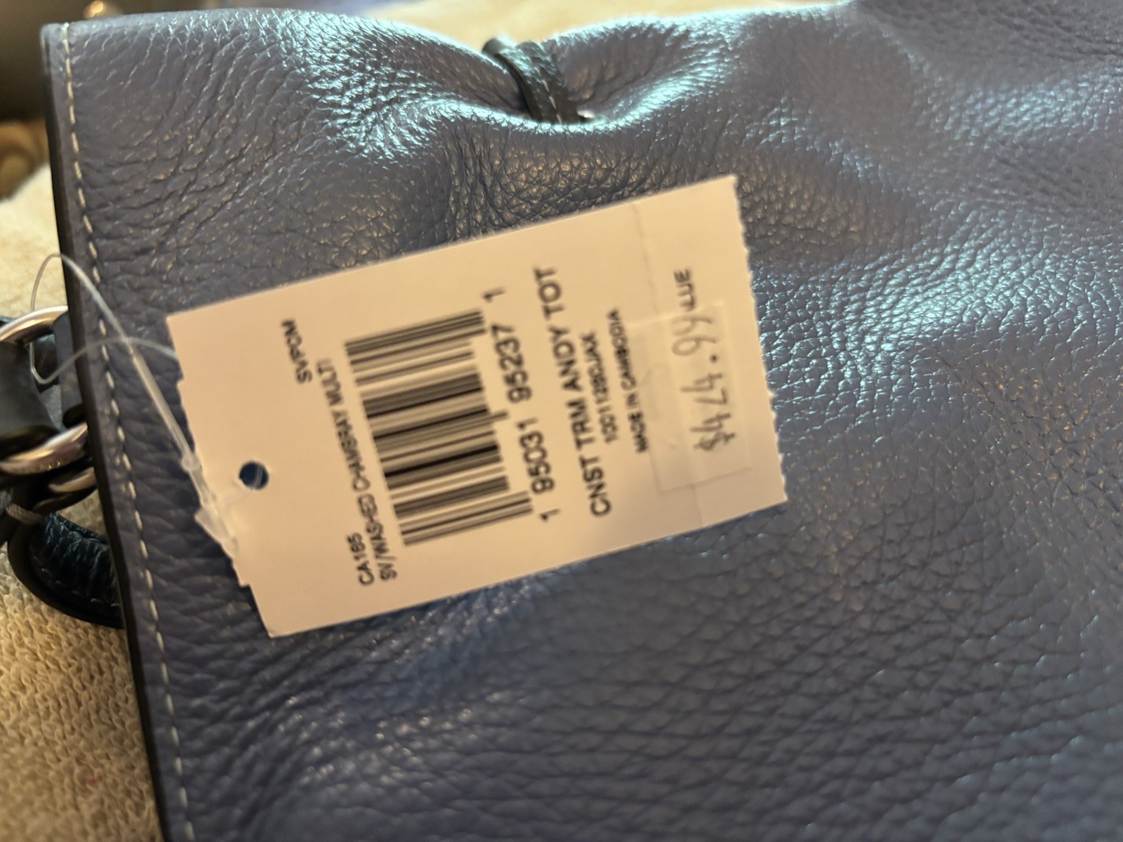 Coach Andy CA165 Blue Pebble Leather Horse & Carriage Drawstring Tote Bag NWT