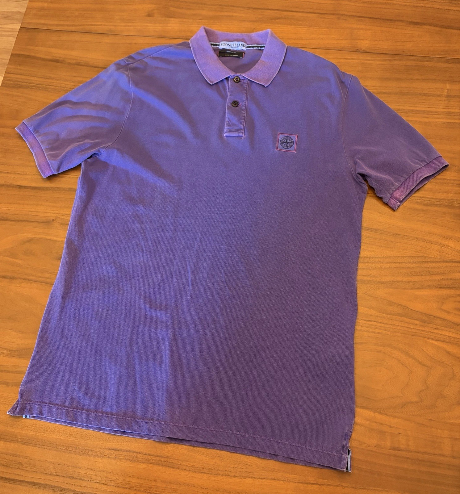 Stone Island Pique Polo Shirt Regular Fit Compass Patch Mens XL Faded Purple