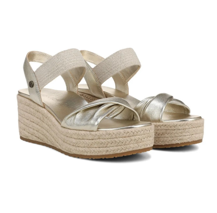 Vionic’s Darla Espadrille Wedge Sandal, Gold Leather