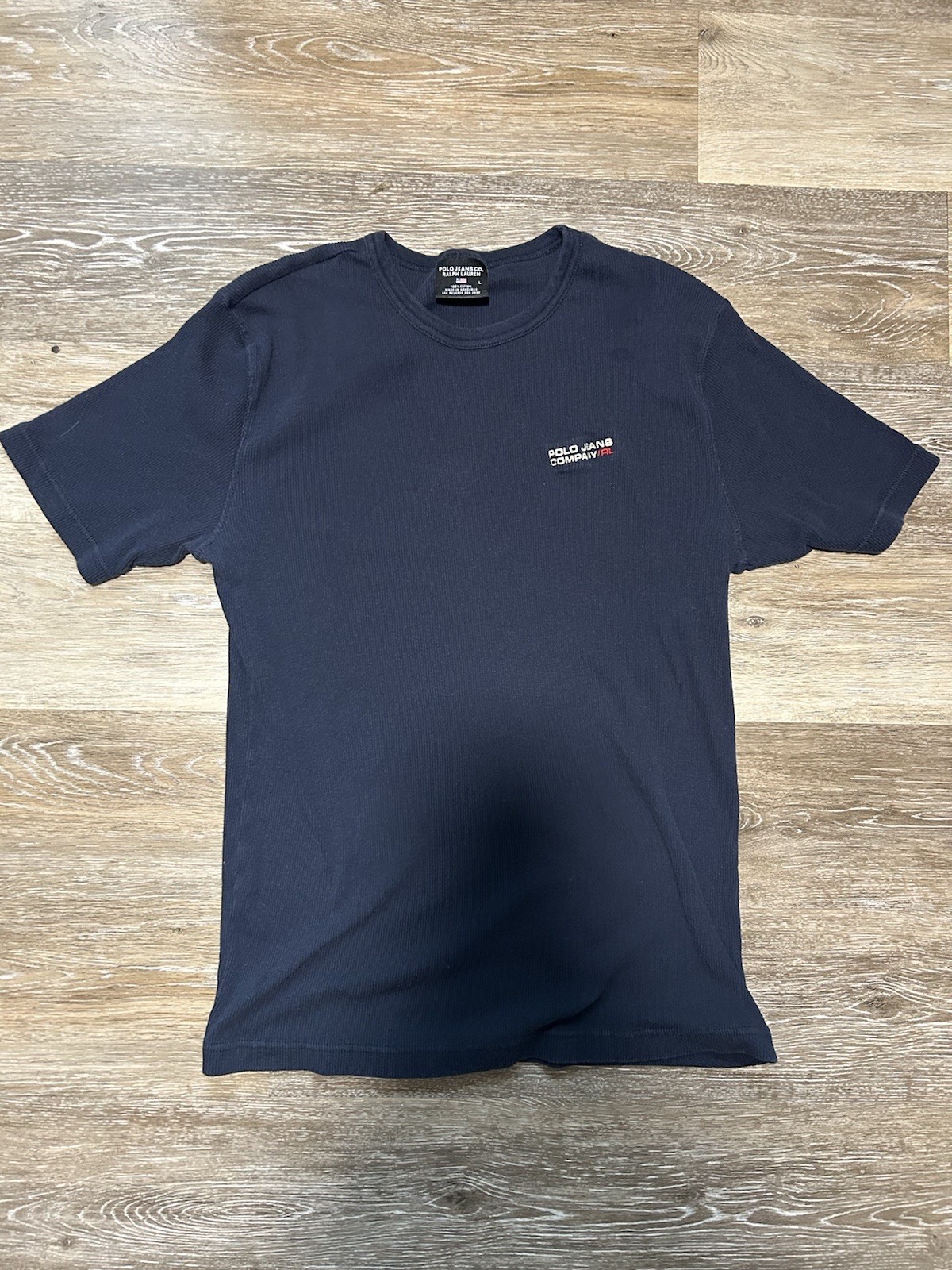 Polo Jeans Co Ralph Lauren Mens L Navy Solid Embroidered Logo Crew Neck Tee