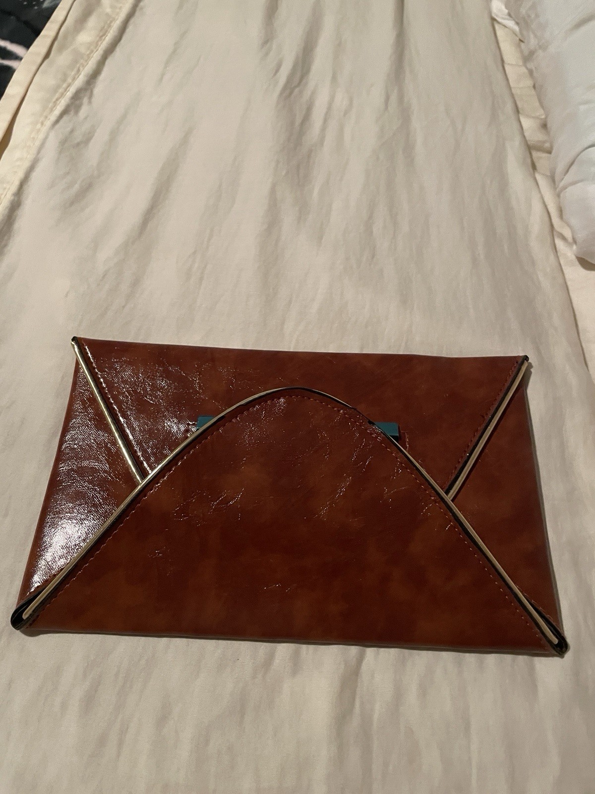 Women’s Brown Solid Rectangle envelope style Clutch Zip Closure gold Hardware