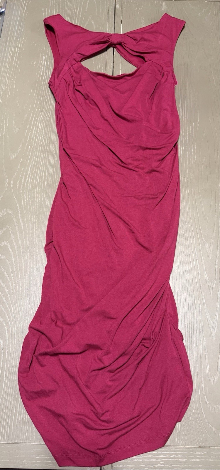NWT Betsey Johnson Raspberry Pink Ruched Bodycon Cocktail Dress Open Back Bow 10