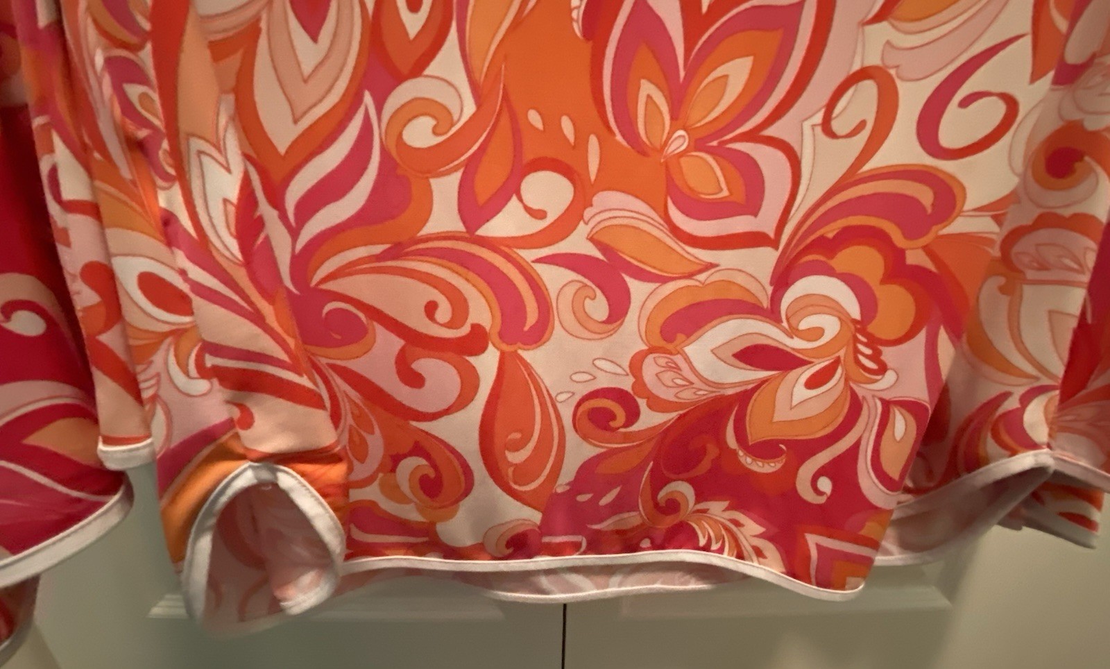 Sam & Jess Vintage Inspired 60’s Groovy Swirl Floral Pink Orange Top Large