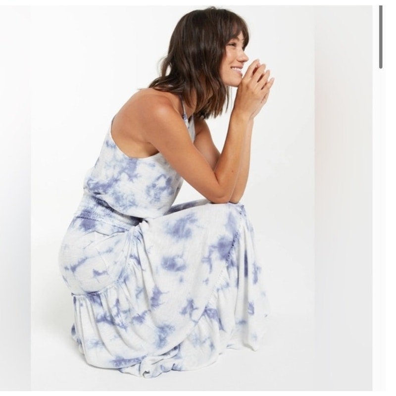 Z Supply Beverly Tie Dye Maxi Dress Blue White Resort Vacation Boho Small