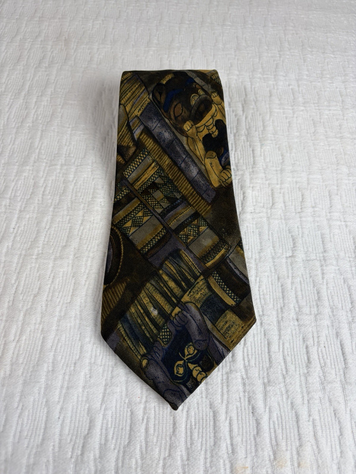 Picasso High Fashion Men’s Necktie Tie Polyester Abstract Brown Blue Tan