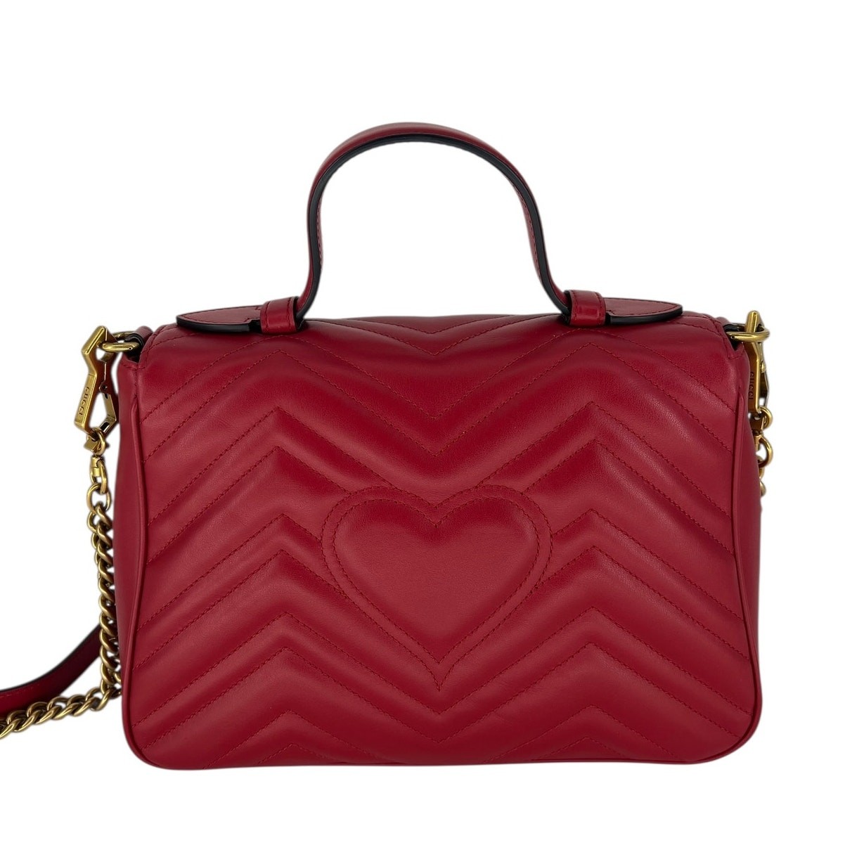 Gucci GG Marmont Small Matelasse Leather Top Handle Bag Hibiscus Red