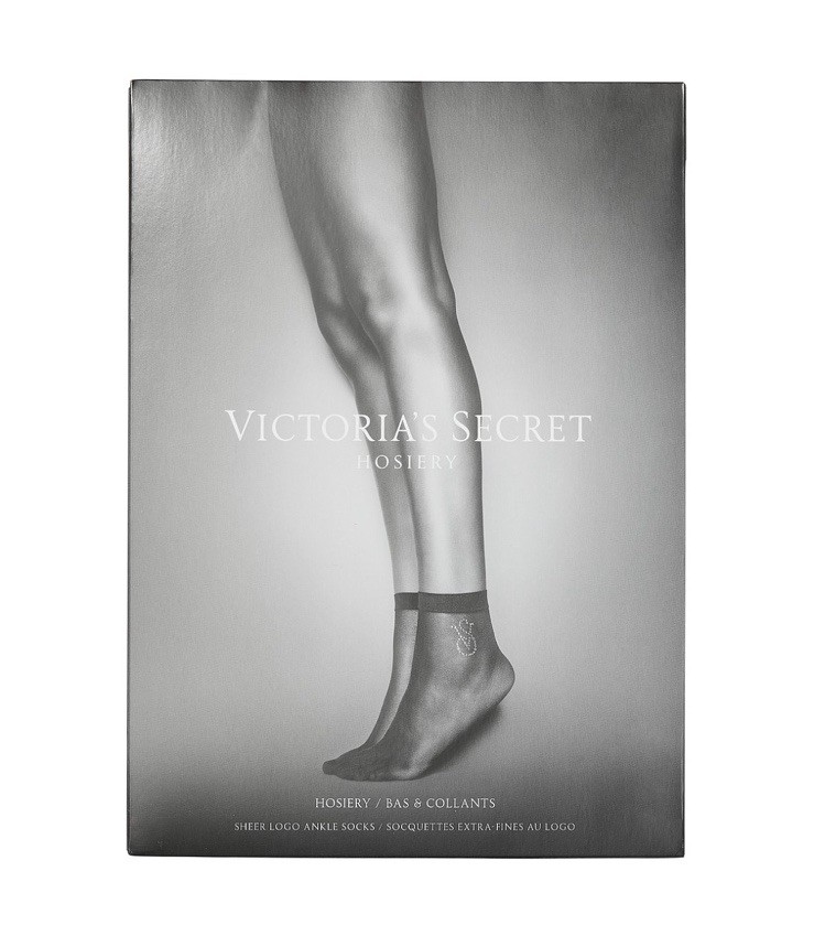 Delicate Victoria’s Secret Rhinestone Logo Sheer Ankle Socks Black S/M