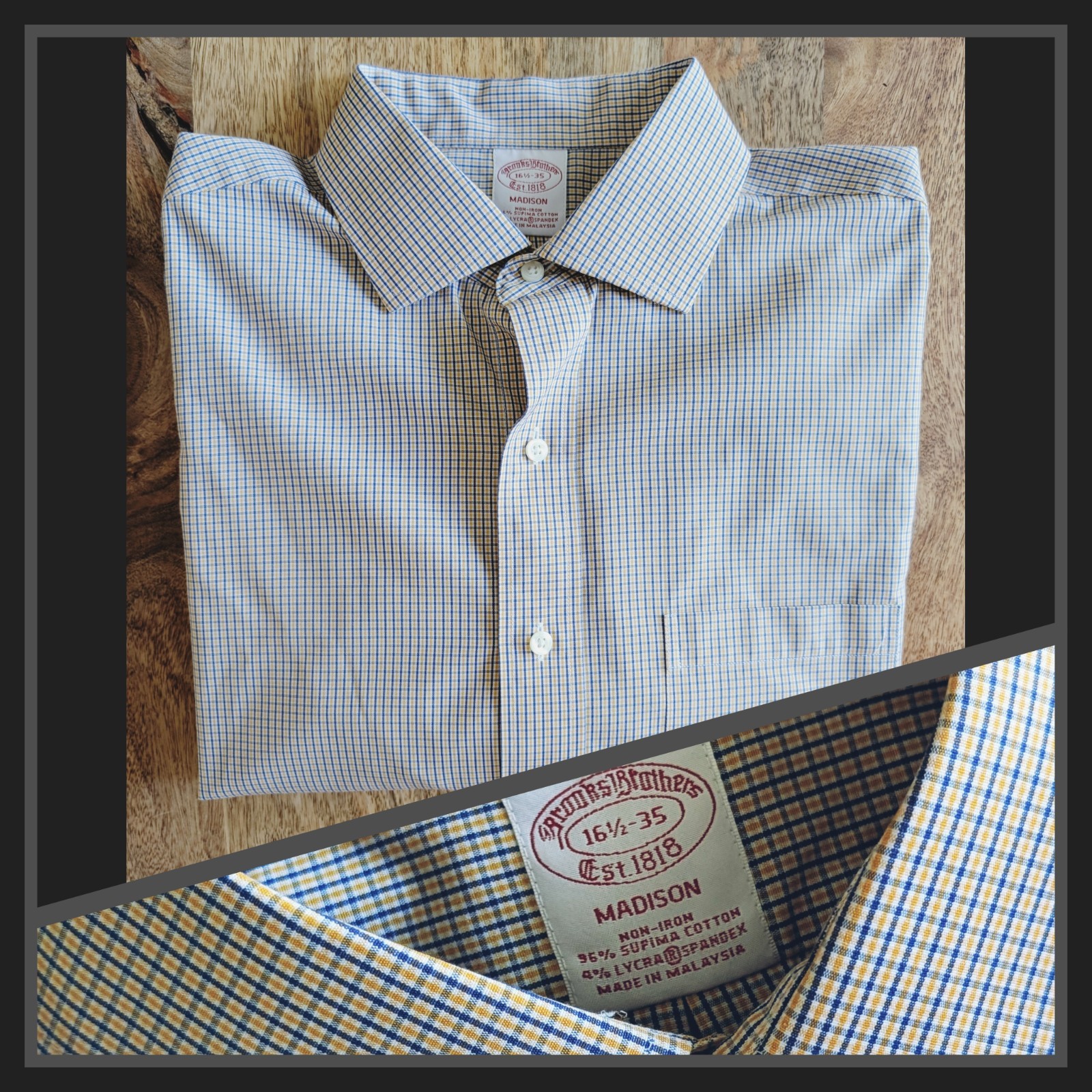 🇺🇸 Brooks Brothers 16.5-35 Madison Blue Orange Check Shirt