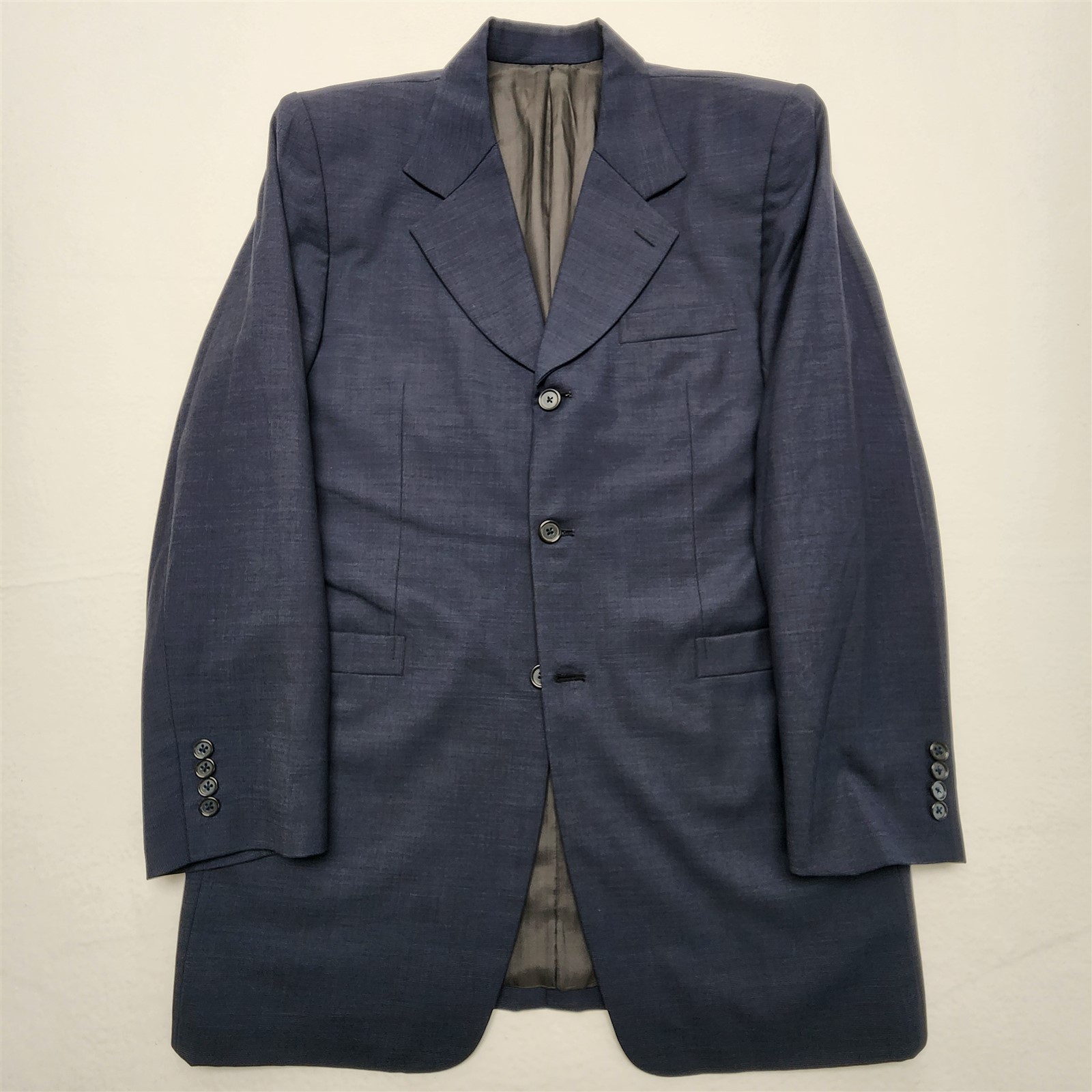 Bespoke Angelico 42L 32×30 Dark Blue Nailhead Super 100’s Wool 3Btn Mens Suit