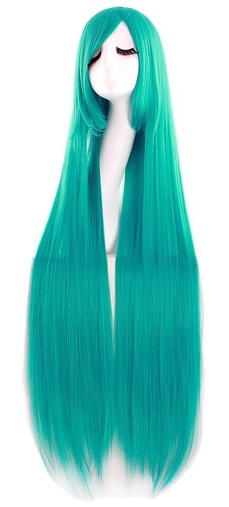 40 Inch Teal Long Straight Bangs Wig Synthetic Fiber For Cosplay Anime Costume