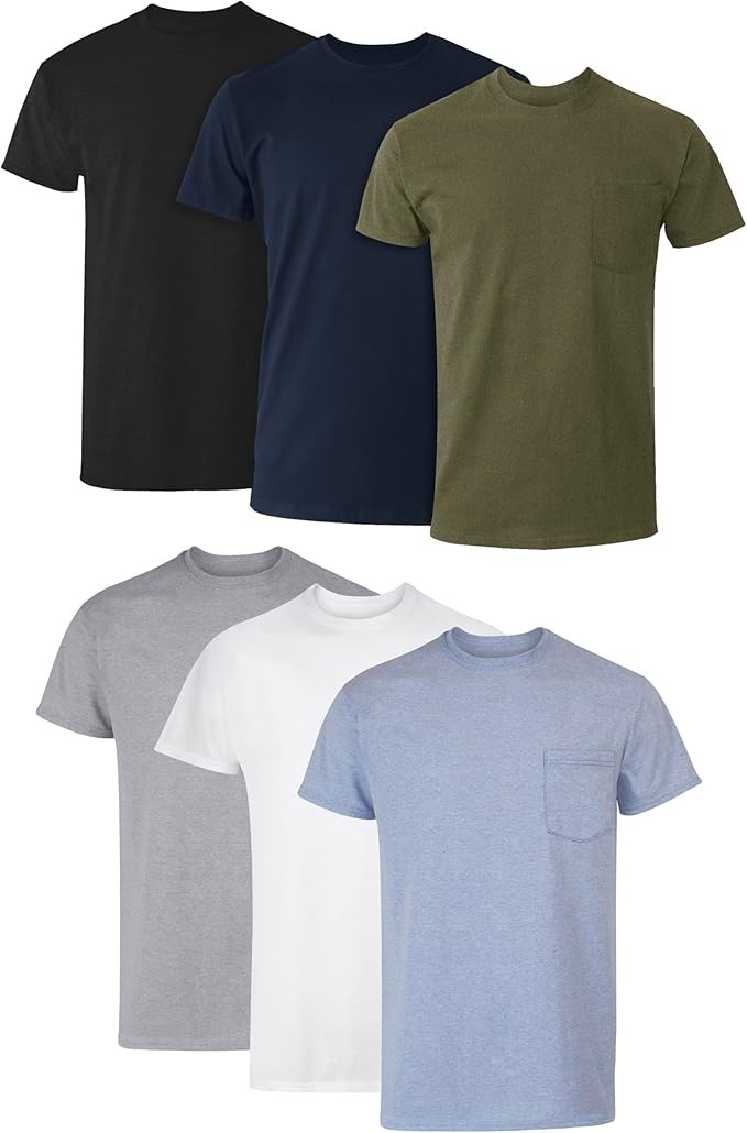 6 Pack Hanes Men’s Value Pack Assorted Pocket T-Shirt Undershirts Size Large