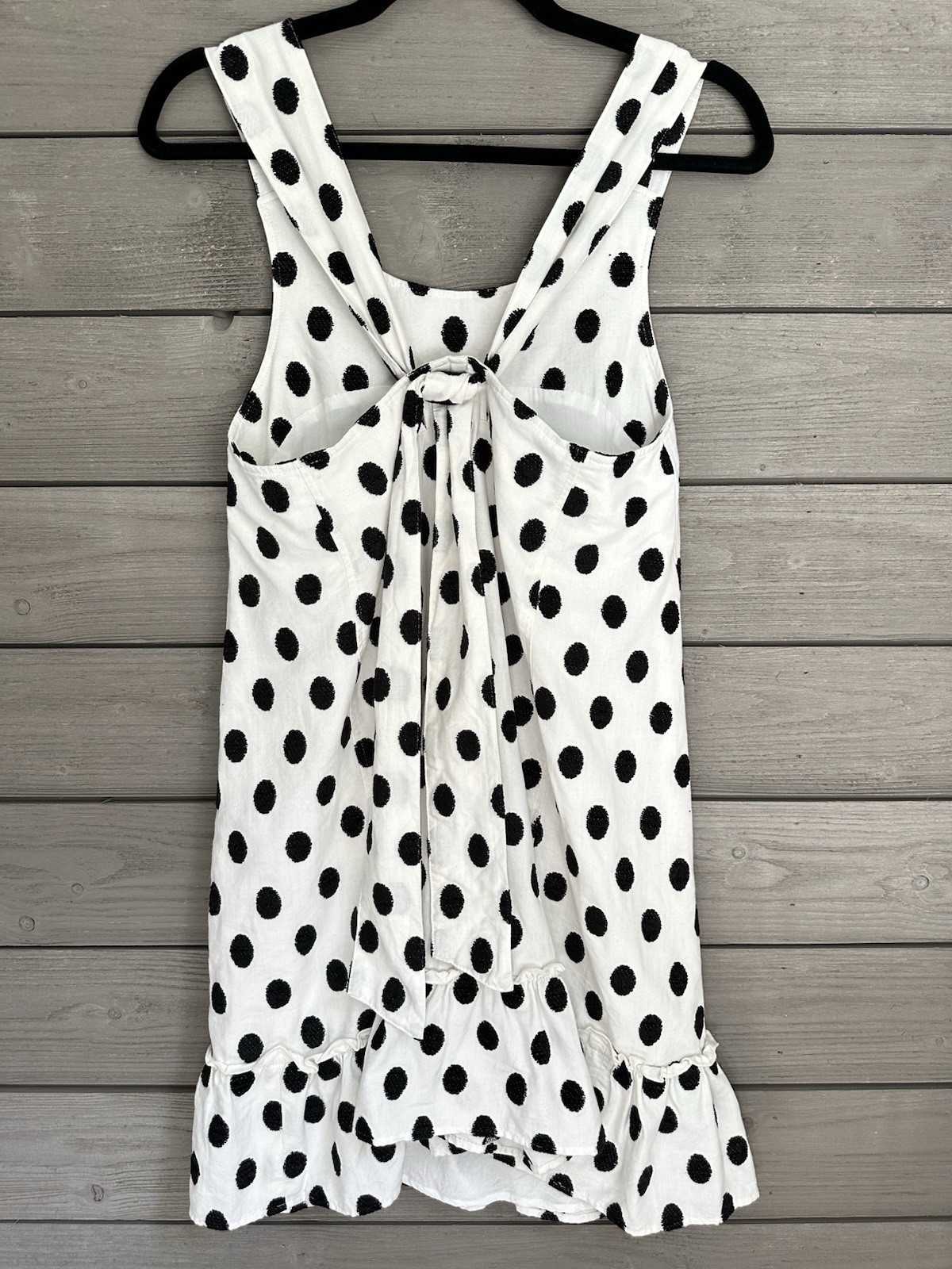 Sezane Mathilde Black White Polka Dot Sleeveless Ruffle Hem Dress Size 34