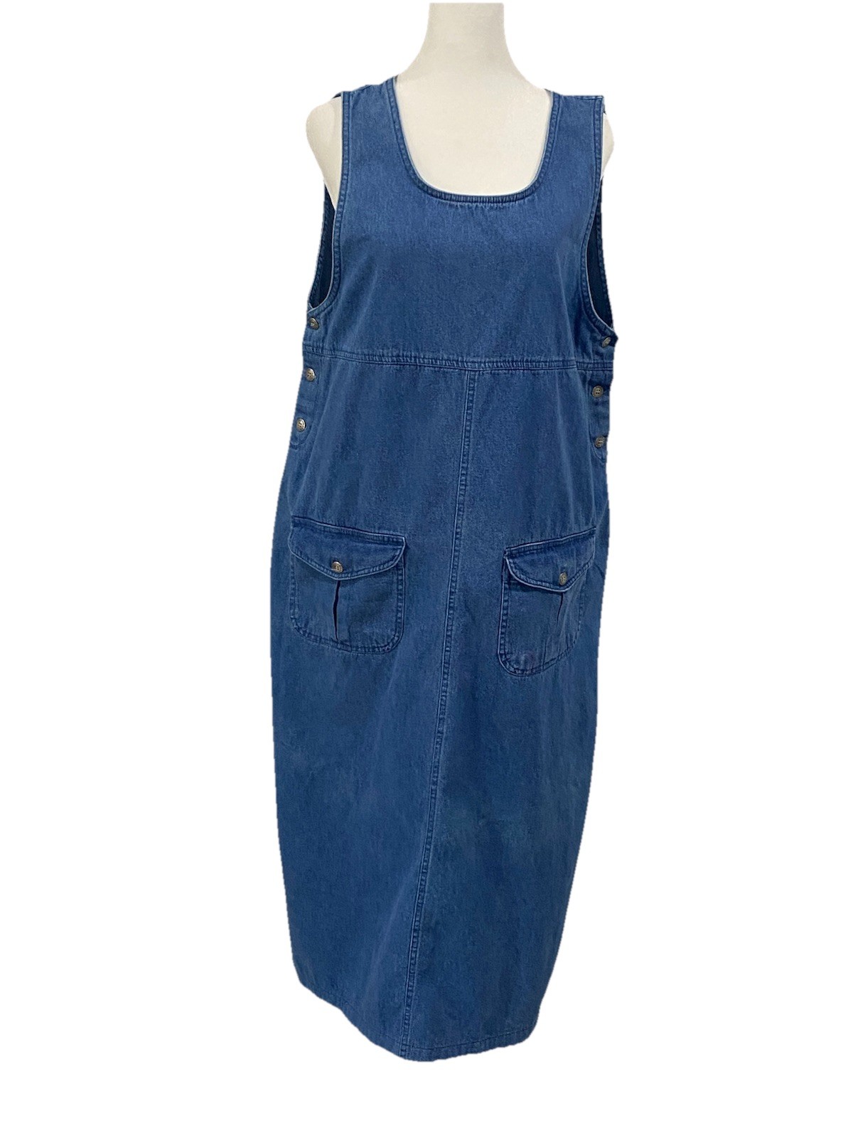 Blue J denim Ladie’s L dress jumper midi side buttons pockets