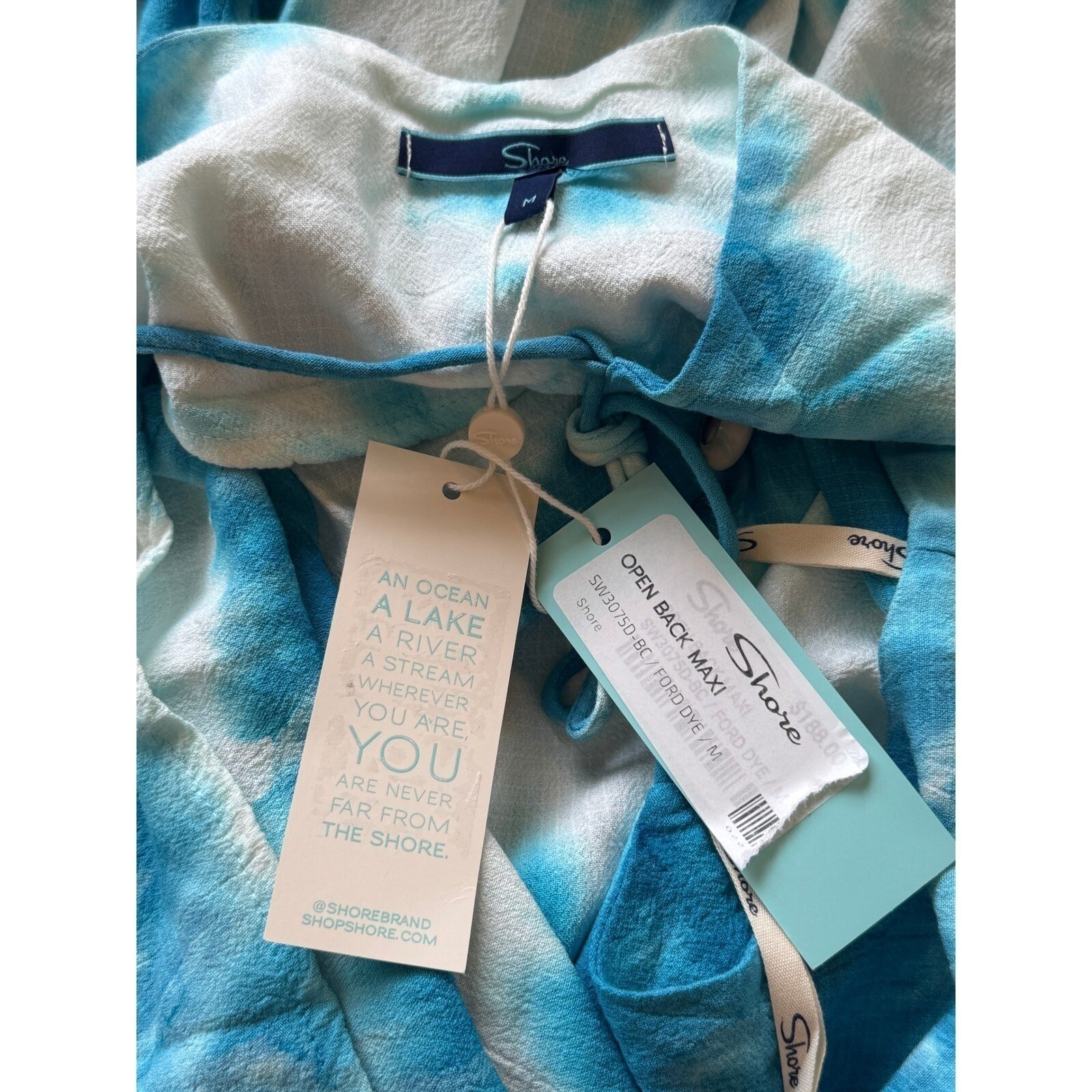 Shore Tie Dye Maxi Dress M Blue White Open Back Sundress Beach Resort NWT