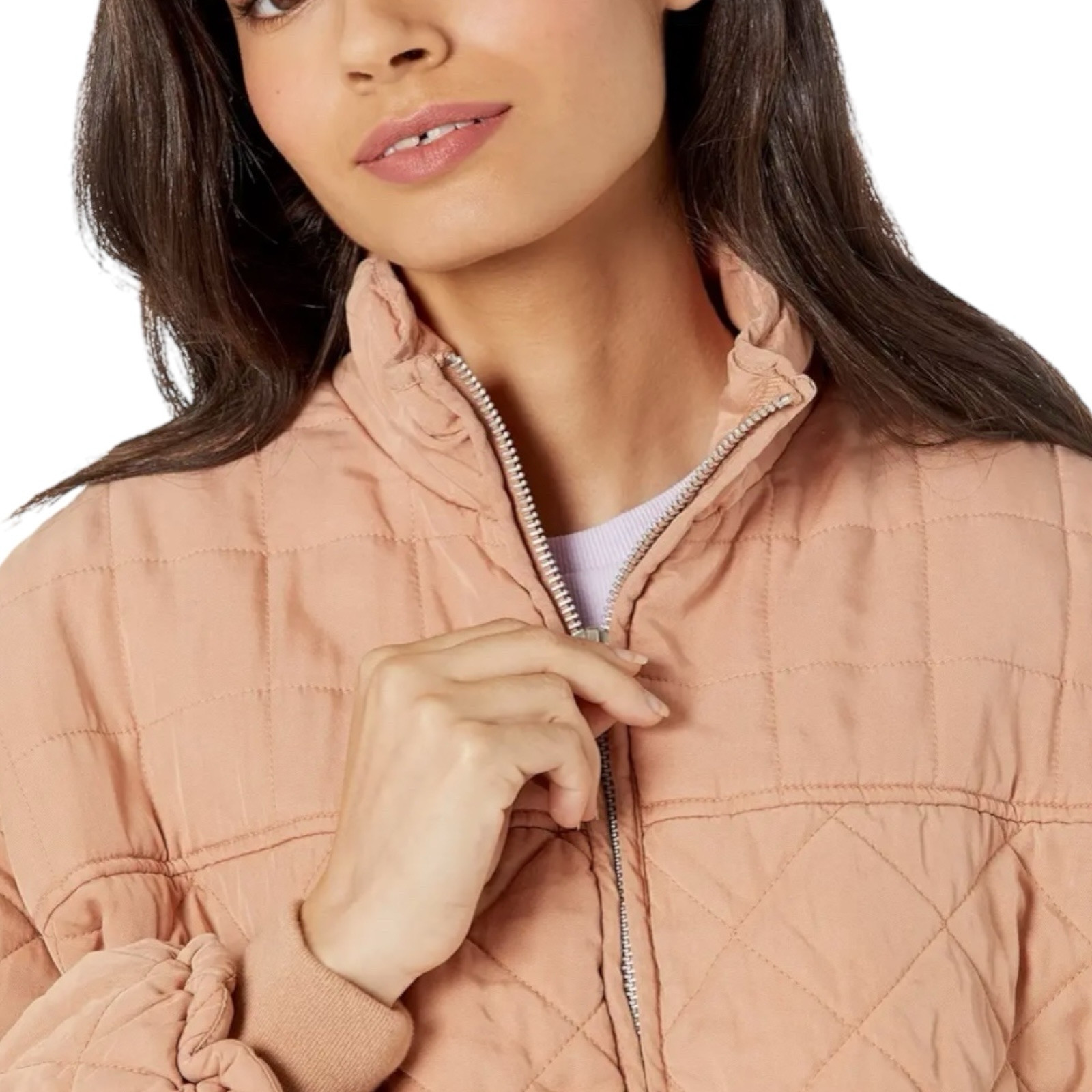Blank NYC Jacket Womens XS Peach Quilted Cropped Zip Spring Bomber