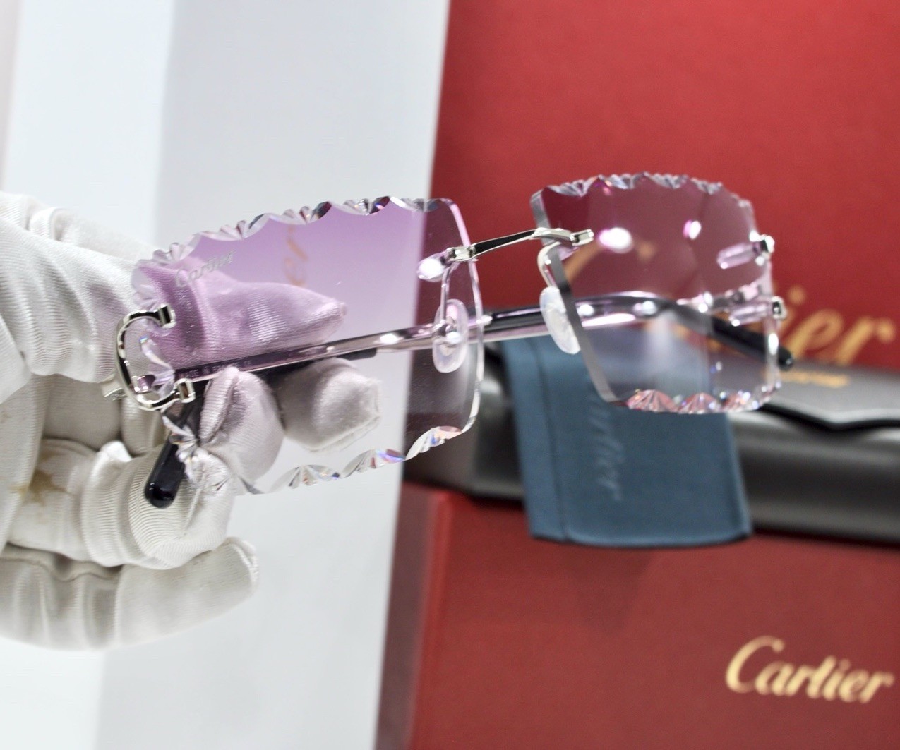 Cartier rimless sunglasses piccadilly glasses Diamond Cut BIG C silver Frame