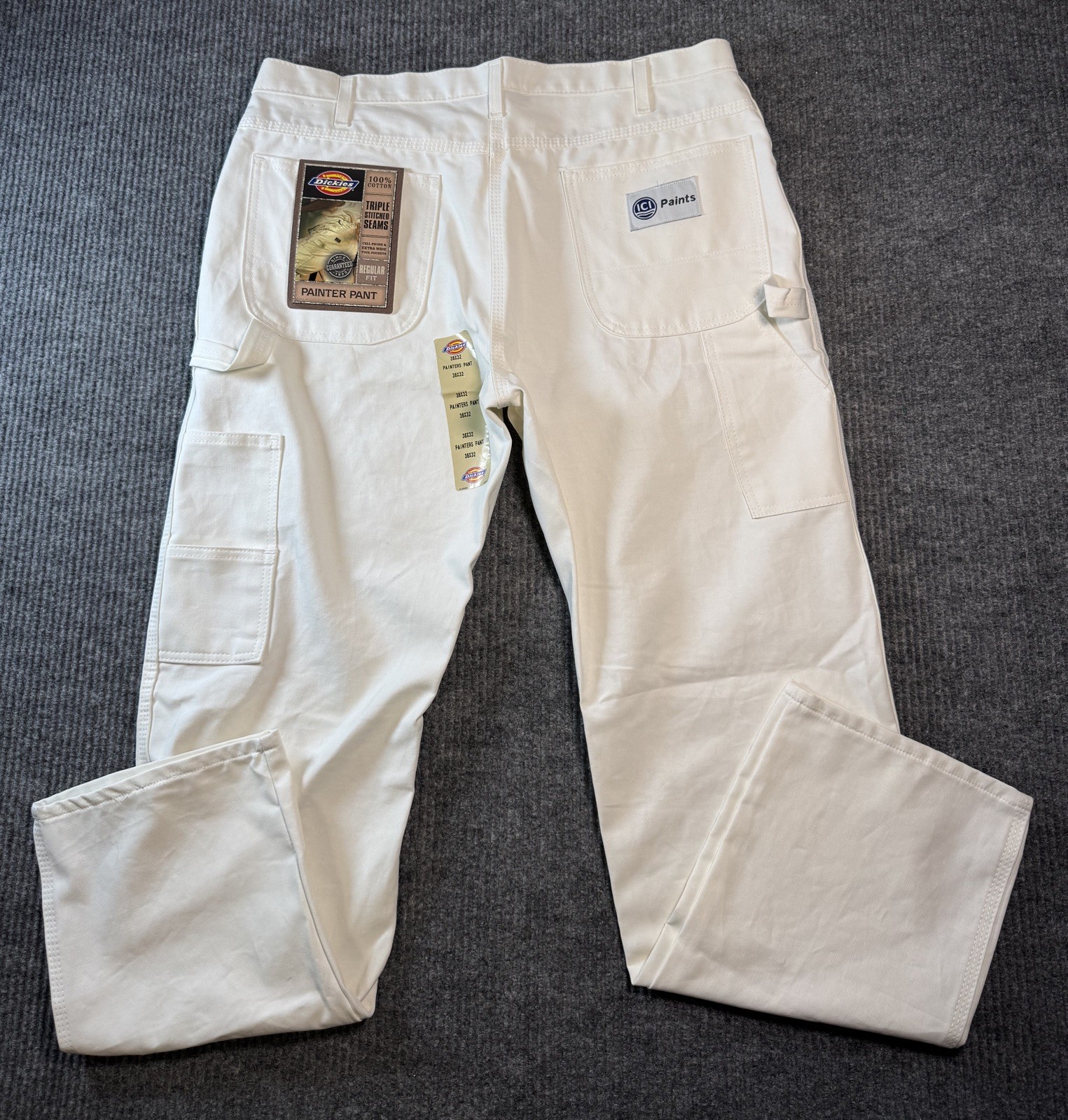 Dickies Pants Mens 38×32 White Canvas Carpenter Painter Workwear Hammer Loop NWT