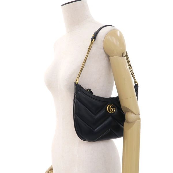 Gucci GG Marmont Chevron Quilted Black Calf Leather Small Shoulder Bag 777263