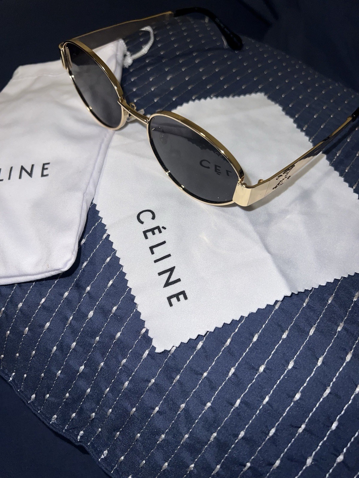 Celine Sunglasses Triomphe Gold Metal Frame With Black Lenses