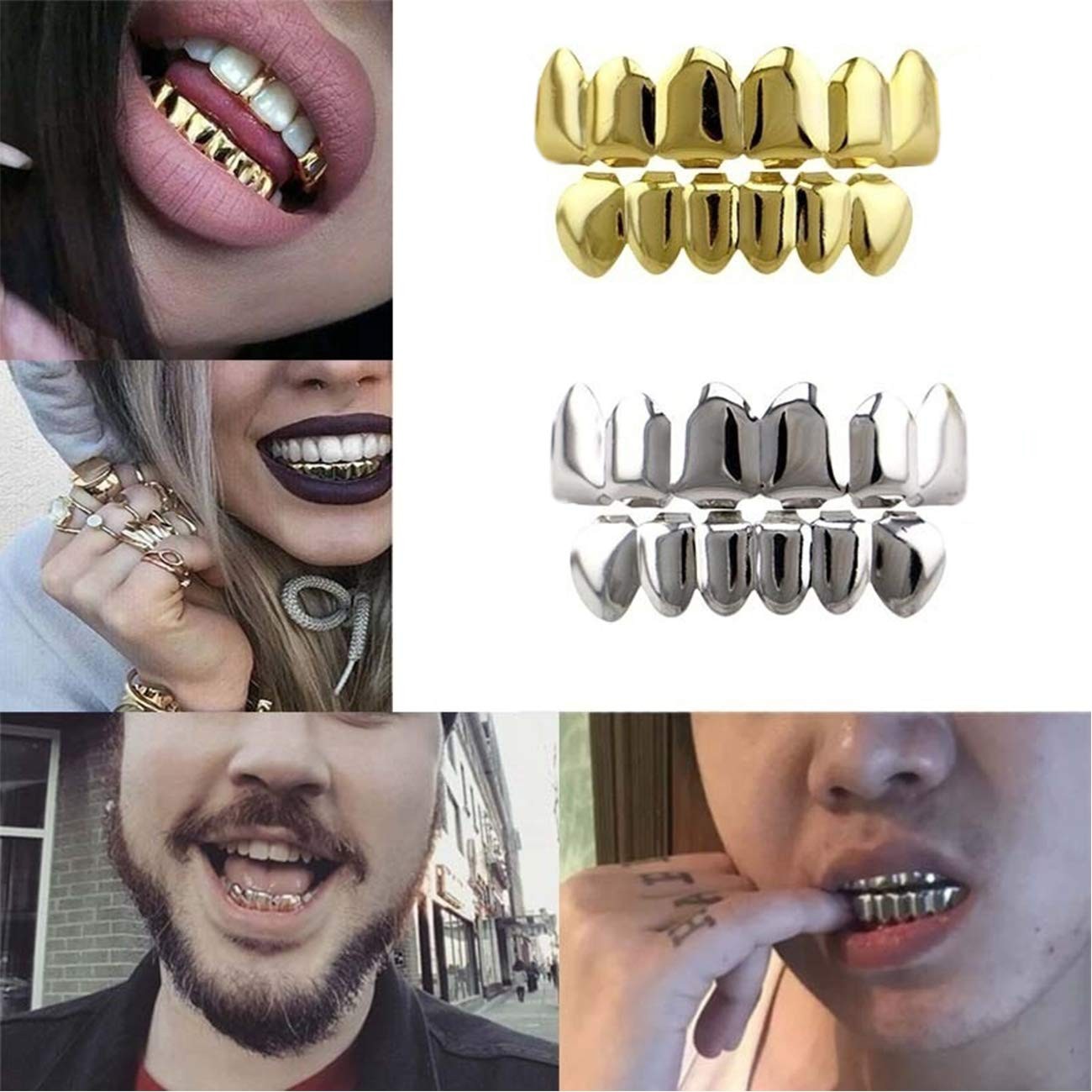 24K Gold Plated Punk Custom Fit Teeth Top: 5×1.3cm, Bottom: 4×1.1cm,
