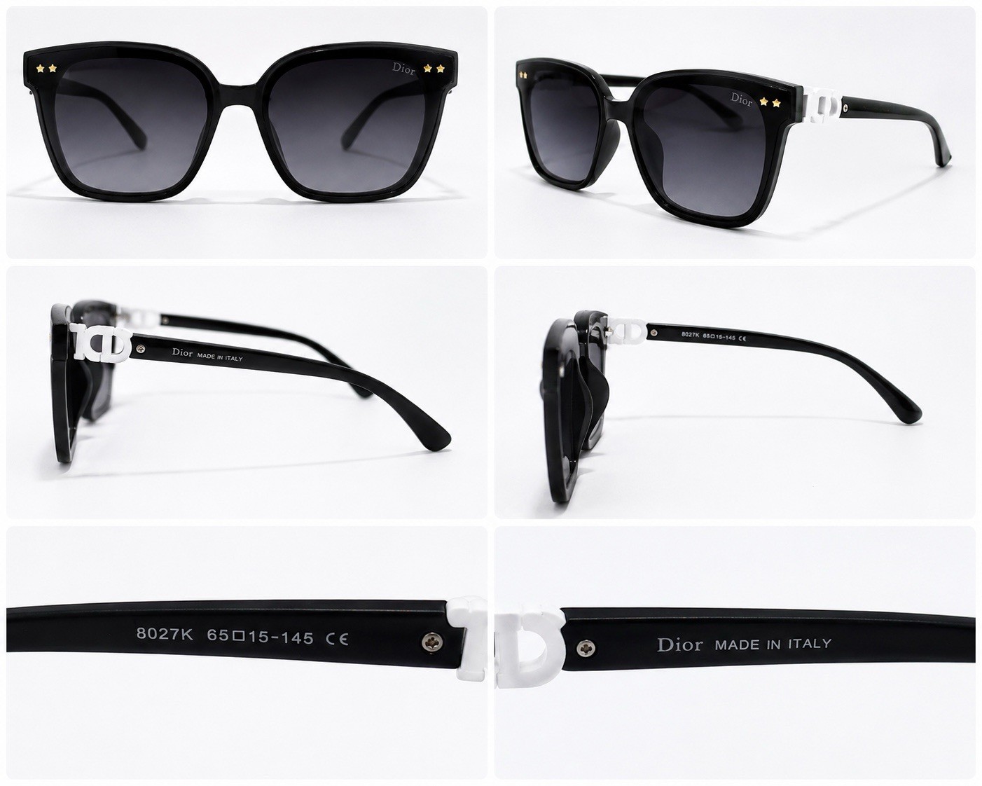 Dior Women’s Oversized Square Sunglasses Black Made In Italy 65-15-145 Excellent