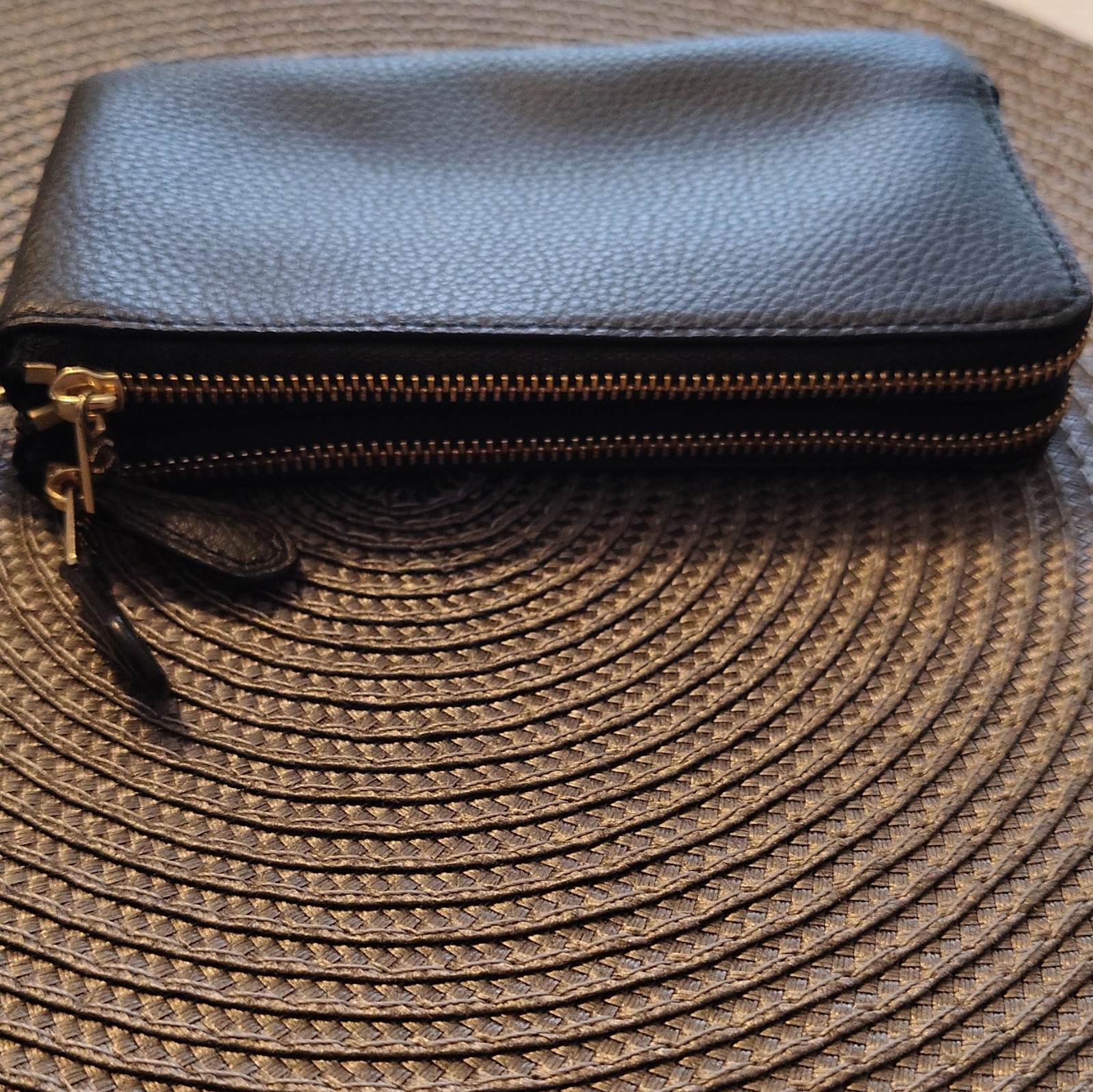 Coach Black Pebbled Zip Wristlet Pouch w/ Strap, Gold Hardware
