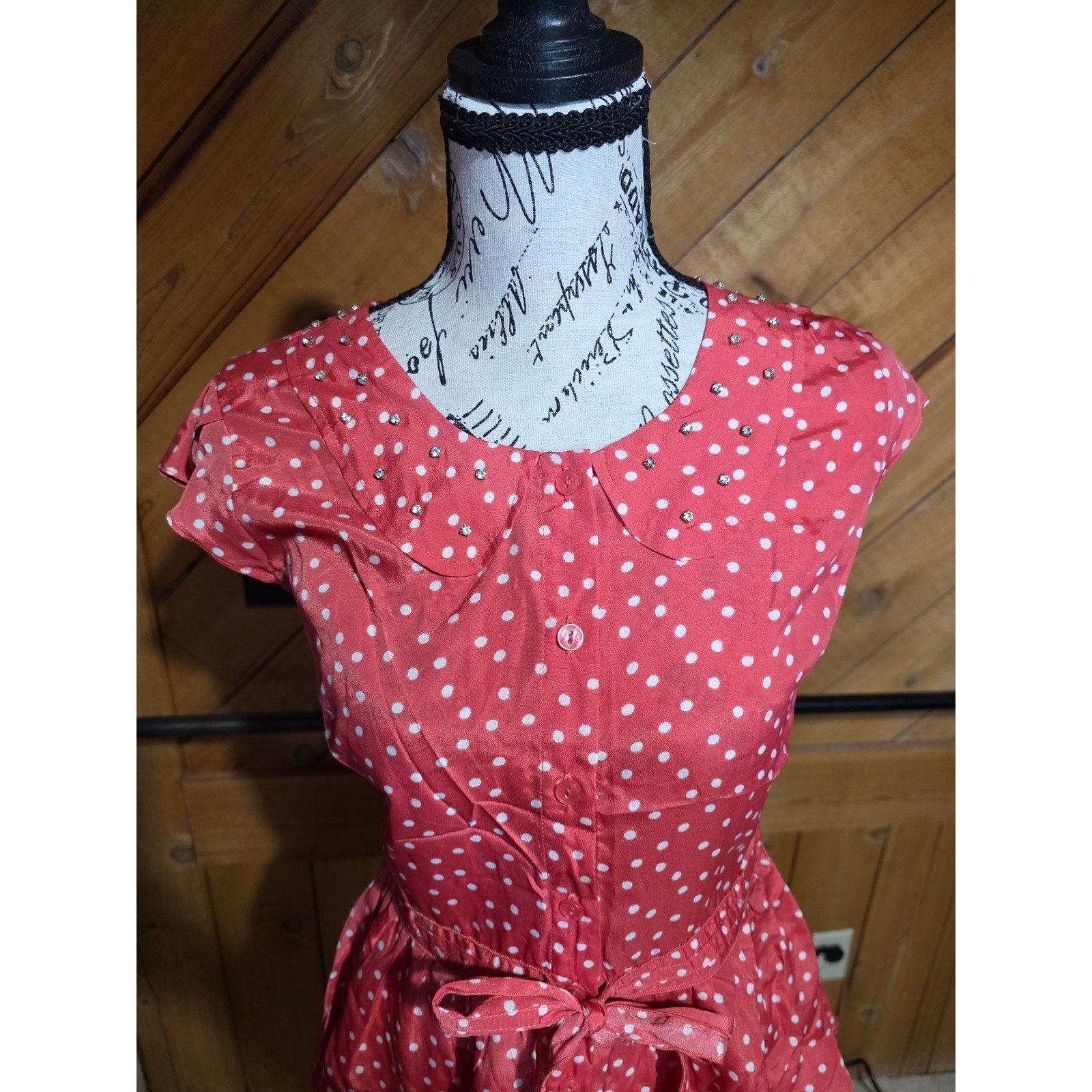 LC Lauren Conrad Polka Dot Peplum Blouse Berry Pink Rhinestone Collar S NWT