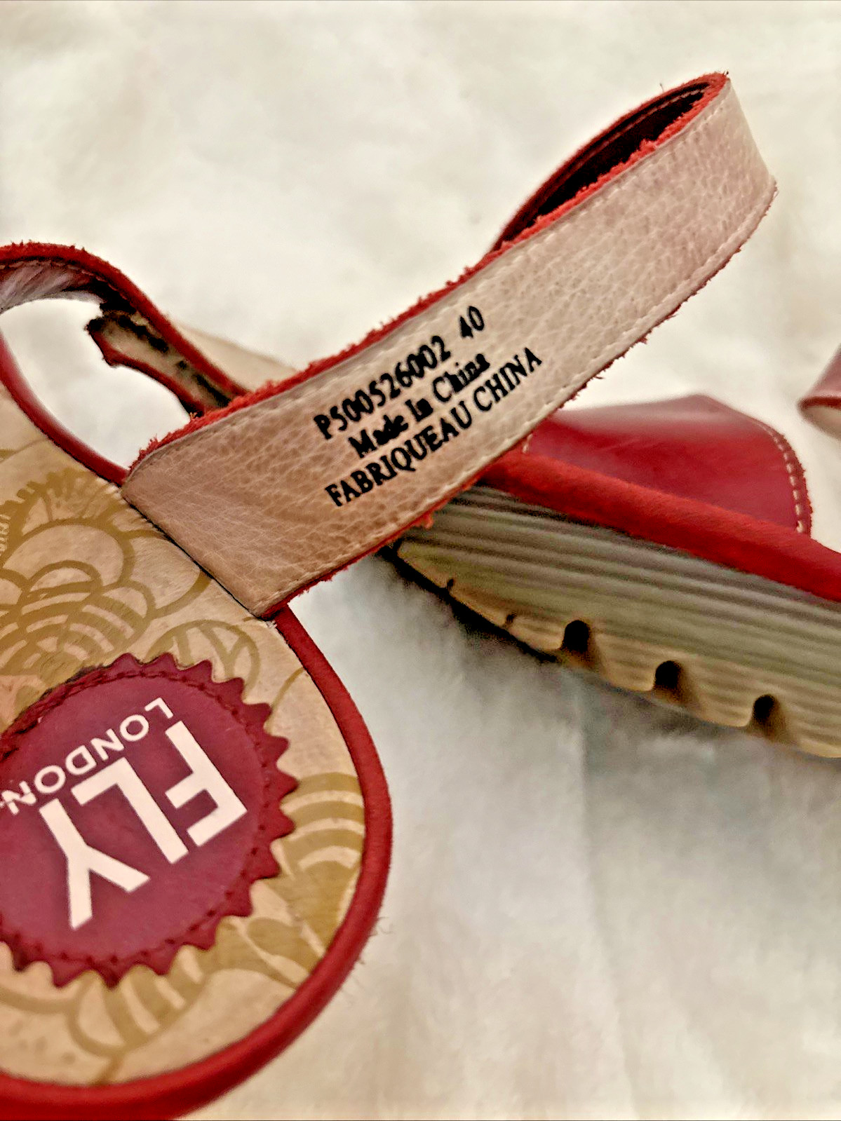 Fly London Yesk Ankle Wrap Sandals EU 40 US 9/9.5 Red Leather