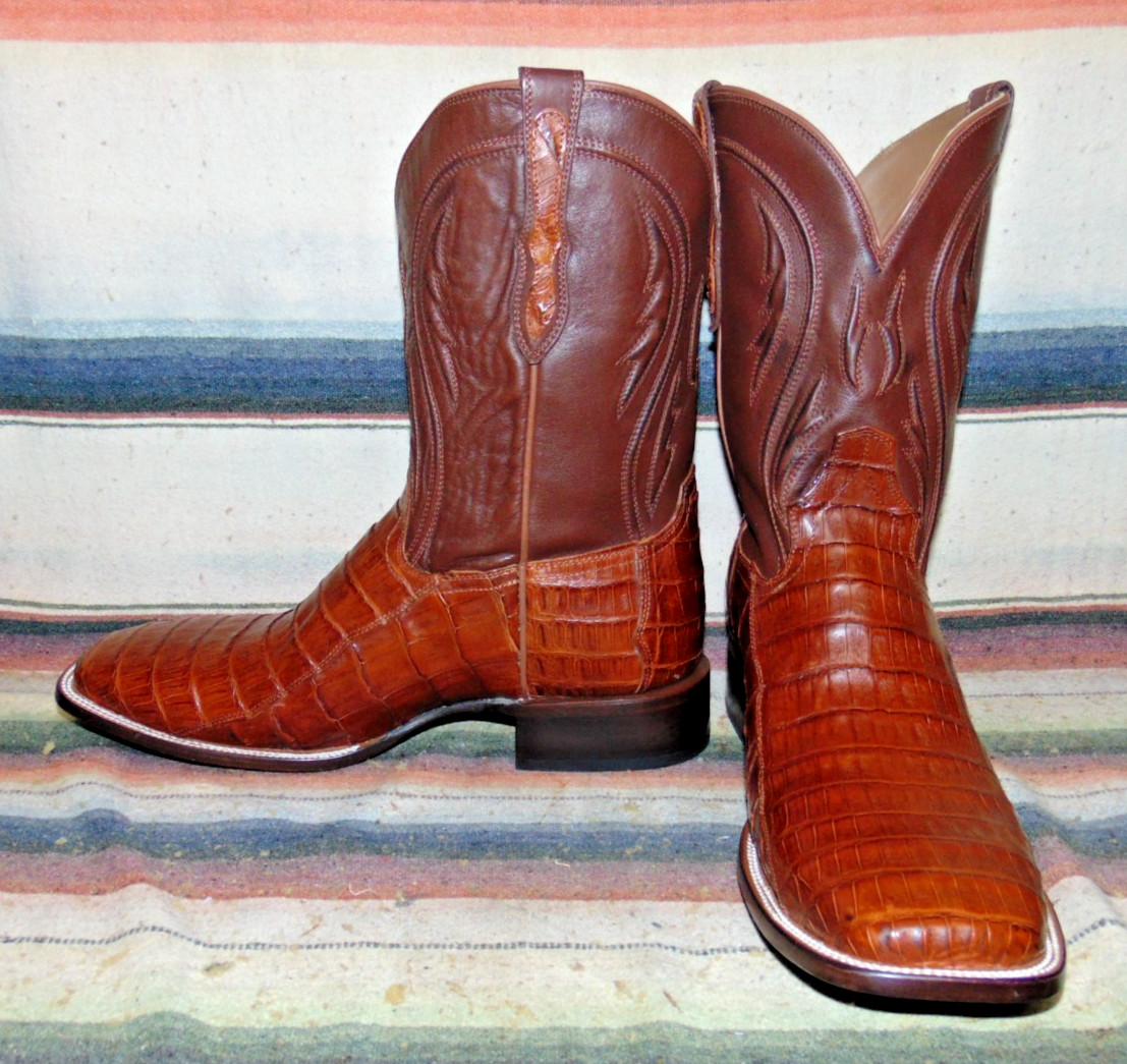 Mens Rujo The Roscoe Brown Caiman / Leather Cowboy Boots 14 D New with Box