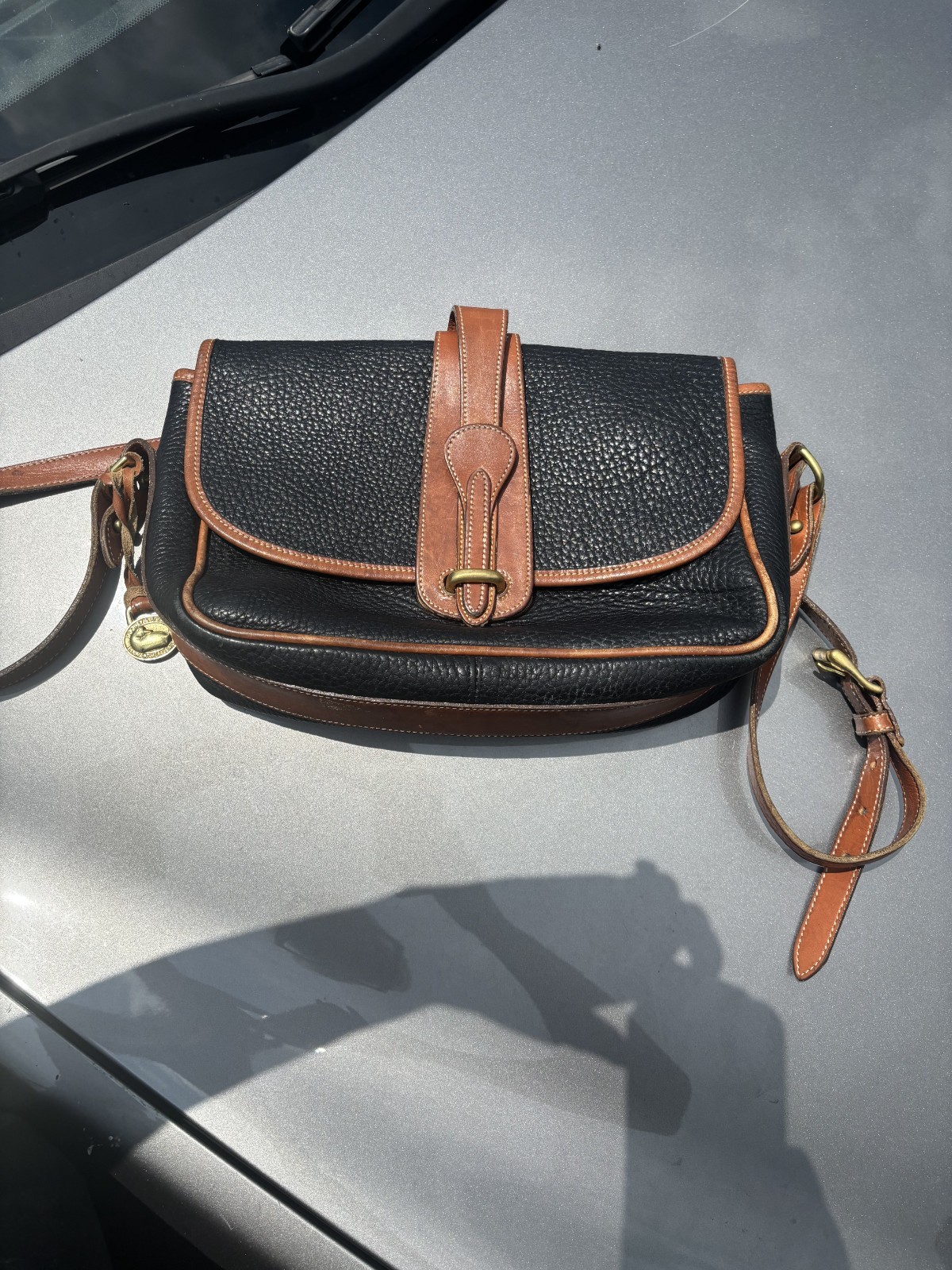 Vintage DOONEY BOURKE Black Pebble Leather Brown Crossbody Bag All Weather AWL