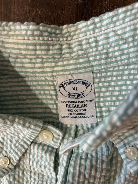 Brooks Brothers Men’s XL Green Striped Seersucker Button Down Shirt – EUC