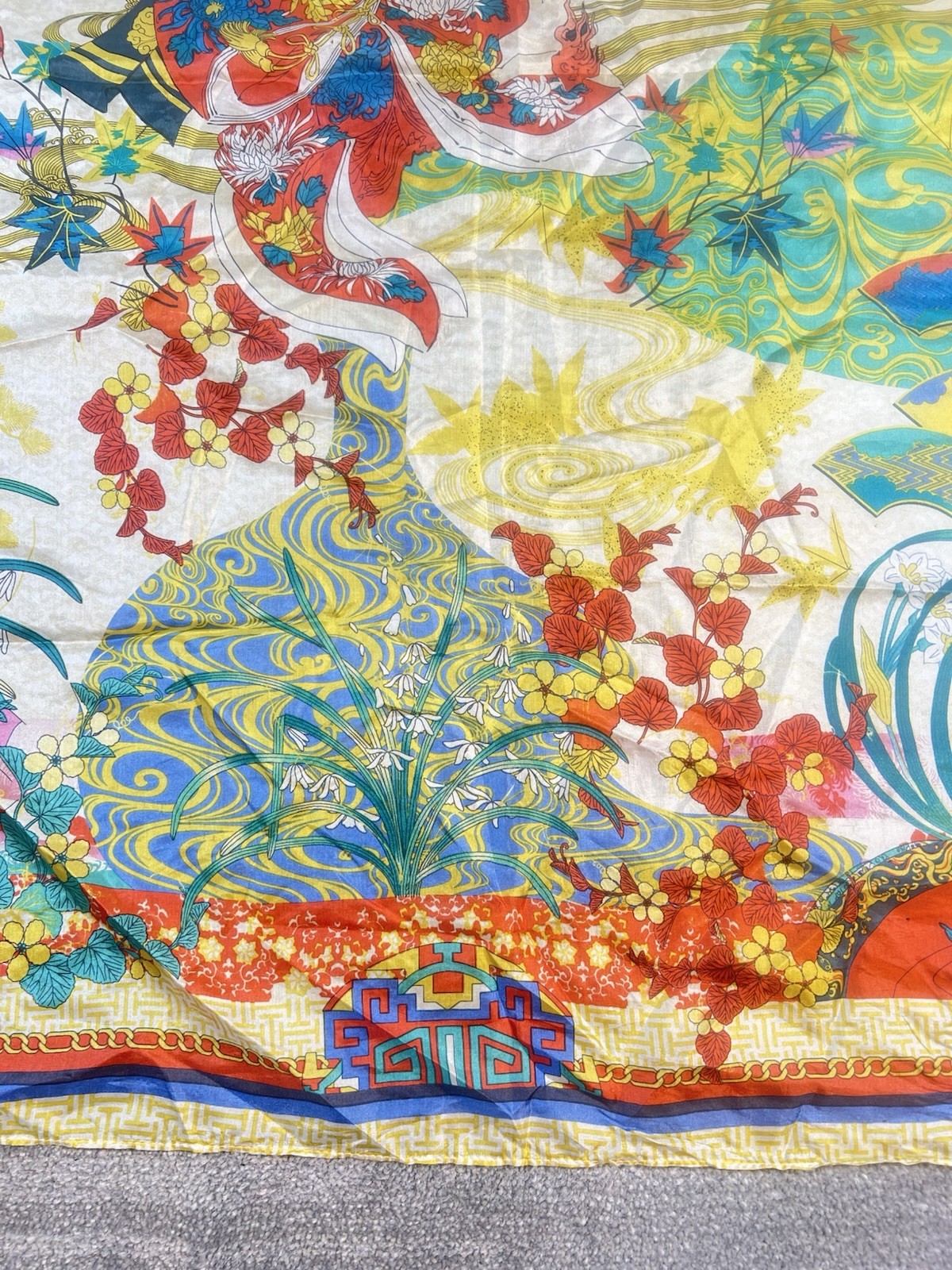 Beautiful Johnny Was Square Silk 43” Scarf Or Wrap Tassels Geisha Asian Oriental