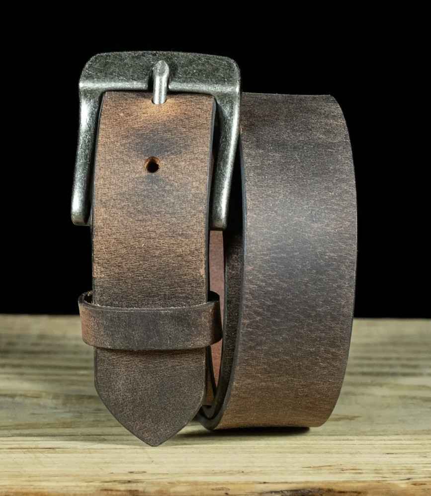 Mens Full Grain Leather Belt, 1.5 Inches Wide, Crazy Horse Finish, Made in USA
