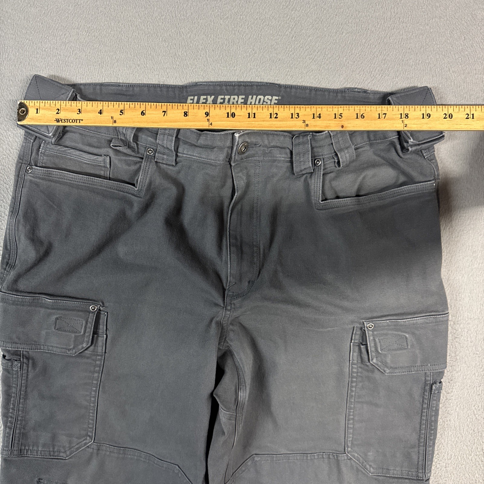 Duluth Flex Fire Hose Pants Mens 42×32 (Fits 38×32) Gray Ultimate Relaxed Cargo