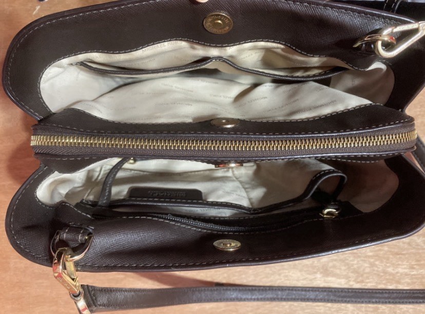 Michael Kors Brown Saffiano Satchel Top Handle, Gold Hardware, Detachable Strap