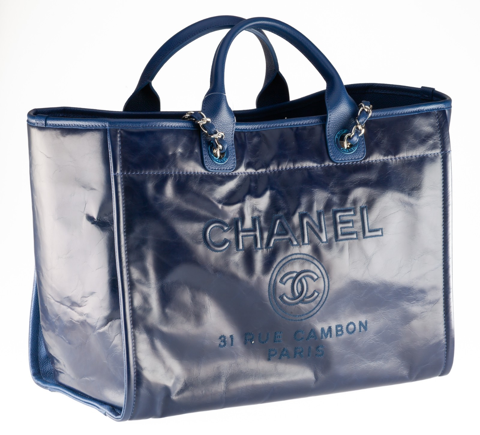 Chanel Deauville Large Navy Blue Caviar Leather Shopping Tote 16P A93258