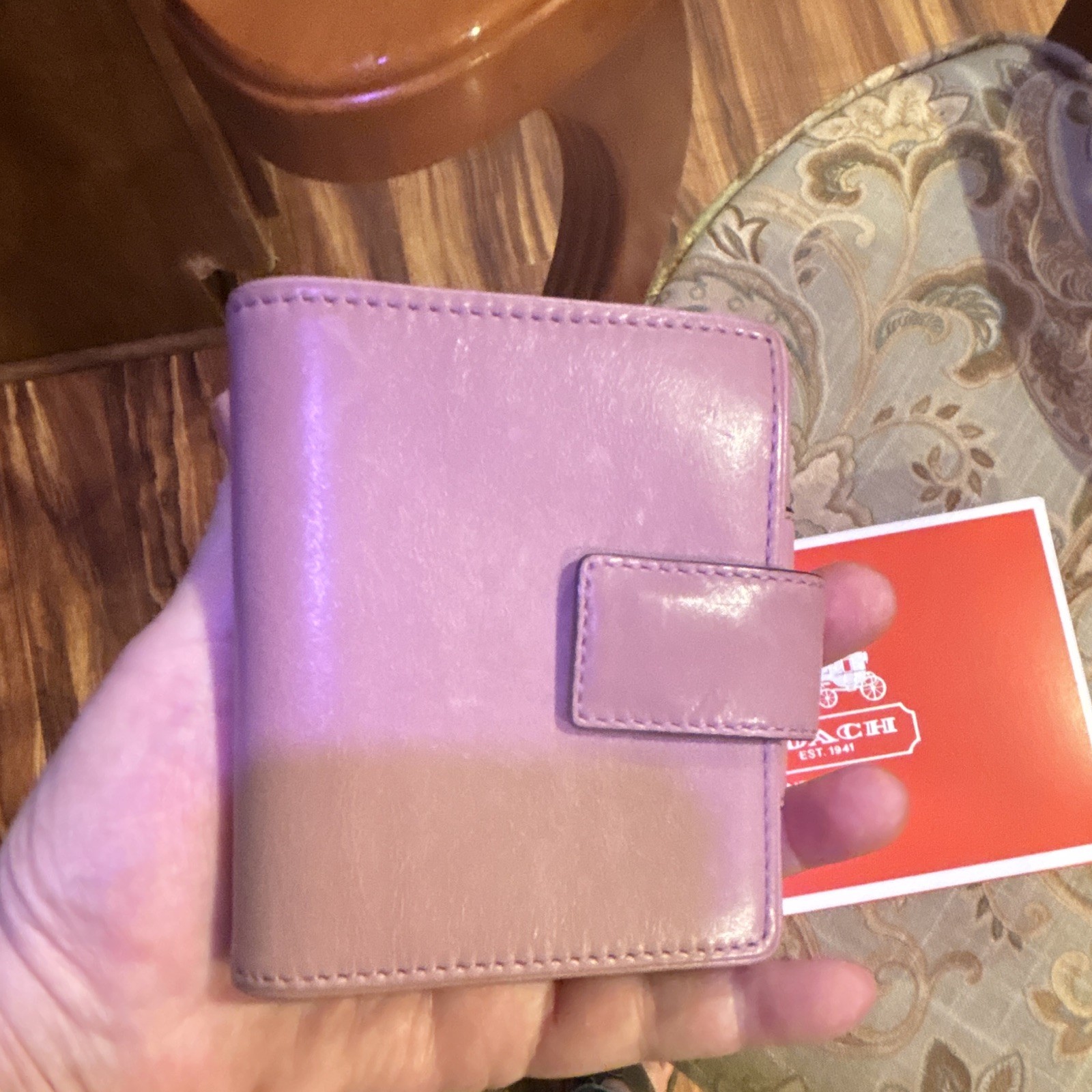 Coach Purple Solid Bifold Folding Wallet w/ Logo Accent, Credit Card Slots