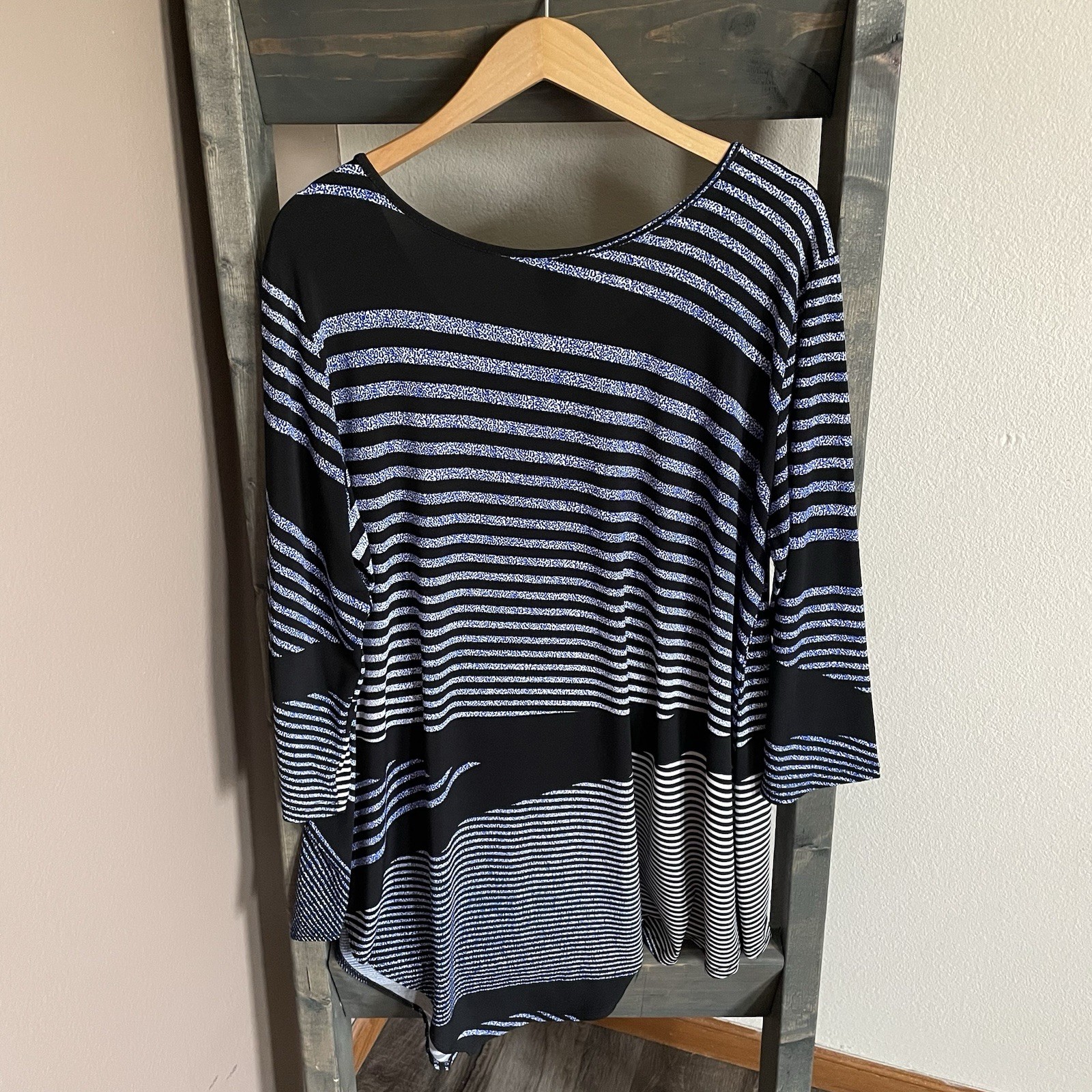 Clara Sun Woo Stripe Asymmetrical Flowy Tunic Top Lagenlook Art Plus Size 1X