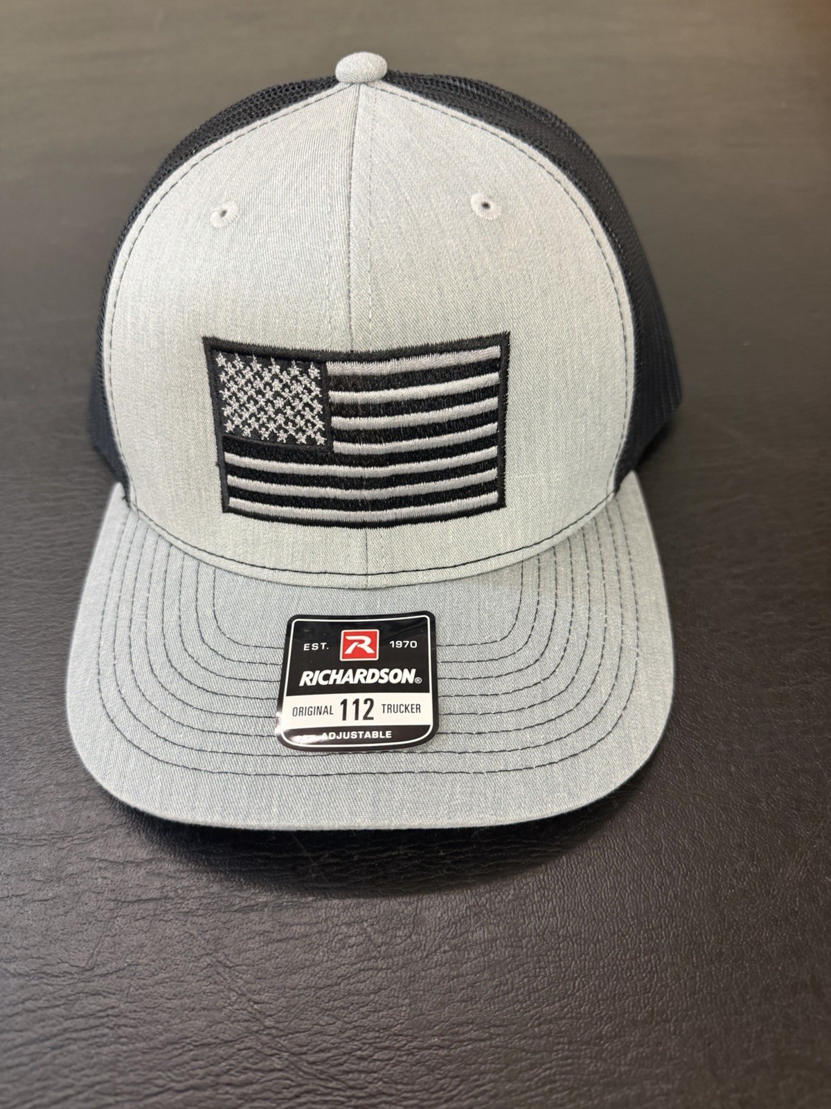 USA FLAG Tonal Embroidery Richardson 112 Heather Grey/Black Hat