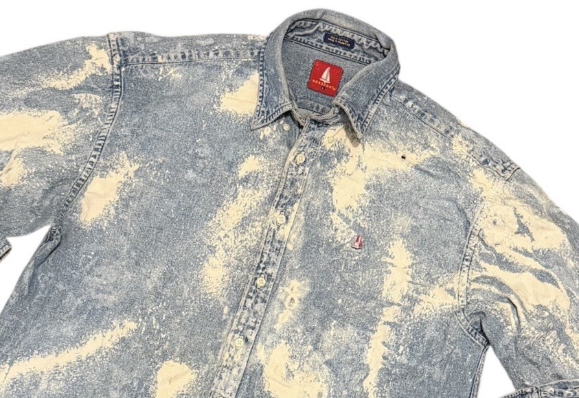 Vintage Norsport Blue Bleached Men’s Denim Shirt Size Large
