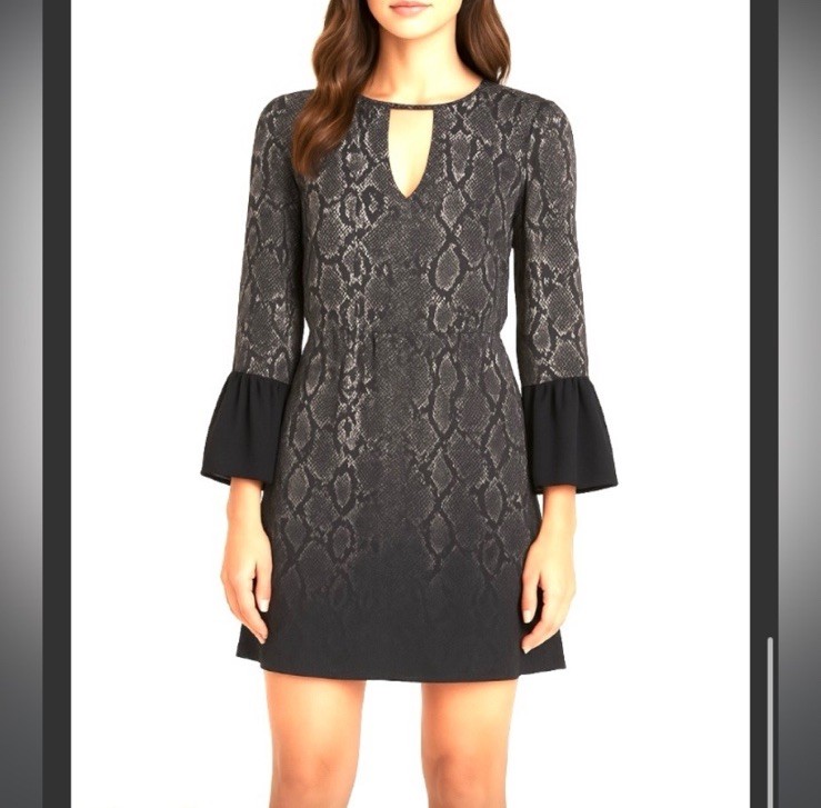 Parker Silk Bell Sleeve Mini Dress Animal Print Cutout Womens XS Lined